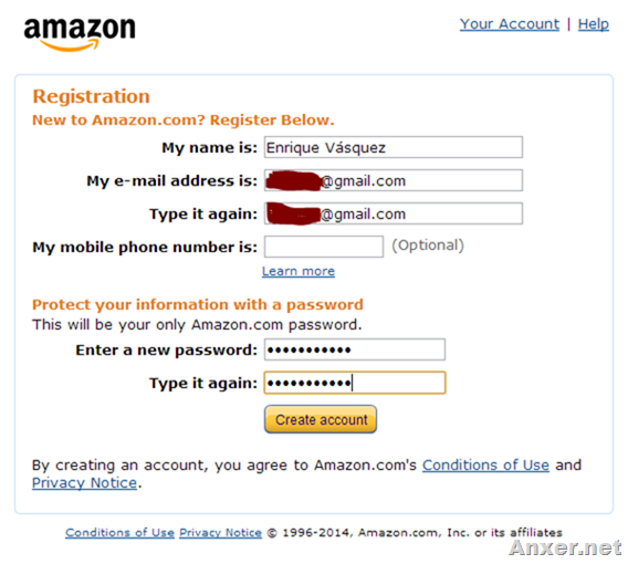 Registrarse en Amazon
